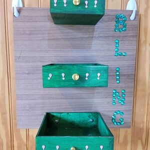 Handmade BLING Wooden Wall-Mounted Organizer with Green Drawers